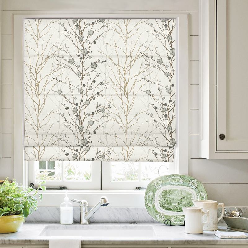 商品Alt模板：ASTRID Plum Blossom Print Polyester Linen Room Darkening Roman Shade - xtest