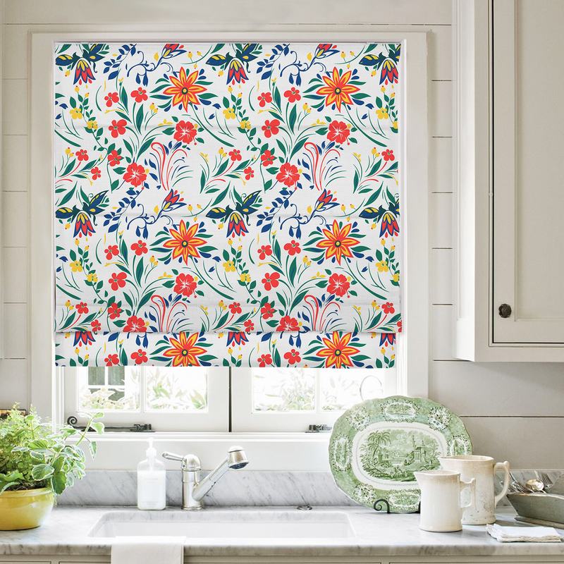 商品Alt模板：LOREN Floral Botanical Print Polyester Linen Room Darkening Roman Shade时间 - xtest
